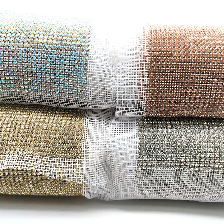 Wholesale Fashion 24 Rows Silver Plated SS20 Crystal Rhinestone Mesh Trim for Garment DIY Sewing Fabric Decoration