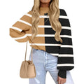 Women's 2023 Fall Fashion Turtleneck Long Sleeve Striped Ribbed Knit Loose Pullover Sweater Tops