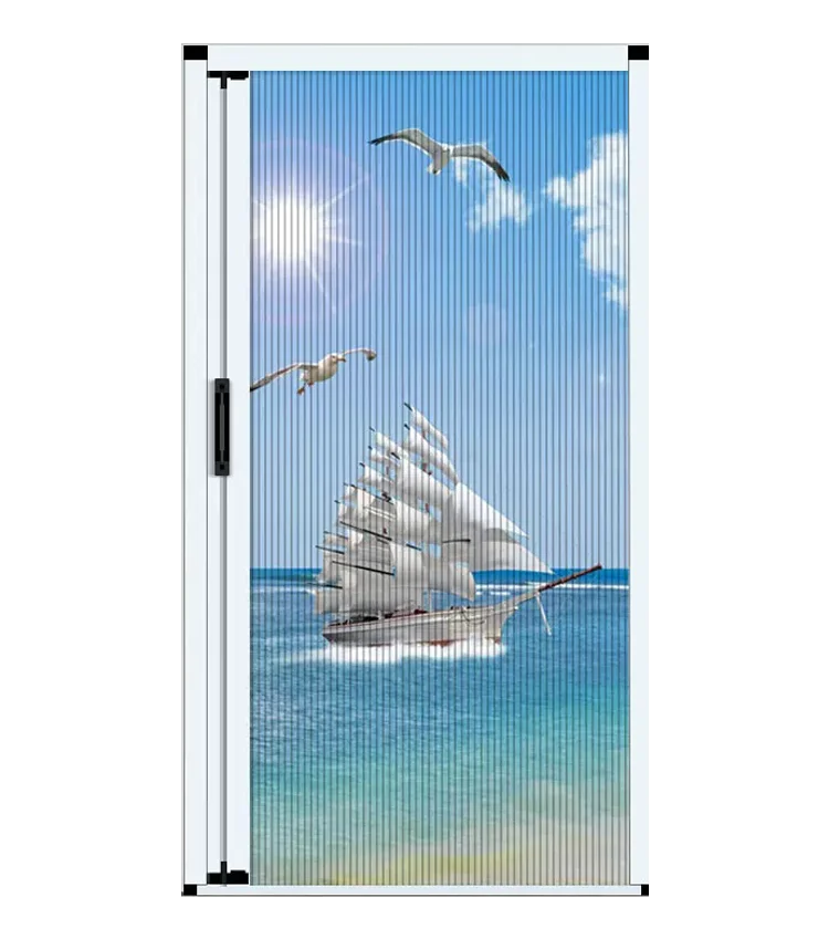 Modern Design Pleated Mesh Door with Easy Open & Close Anti-Insect Aluminium Frame Screen Door Security Polyester Screen Door