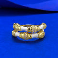 925 Sterling Silver Epoxy Resin Half-Circle Double-Layer Bamboo-Shaped Inlay Ring