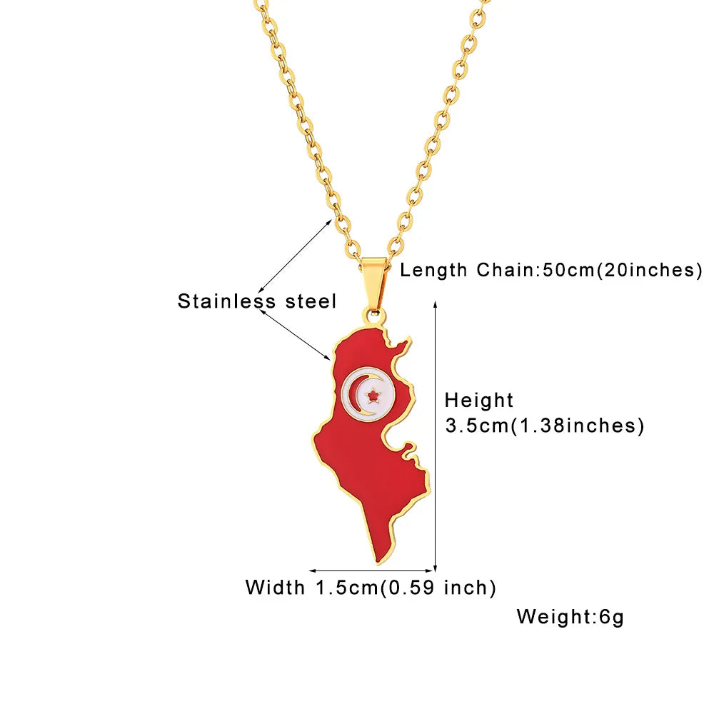 BINSHUO Wholesale Custom Stainless Steel Jewelry Drop Oil Nation Tunisia Map Flag Men Pendant Charm Couples Necklace for Women