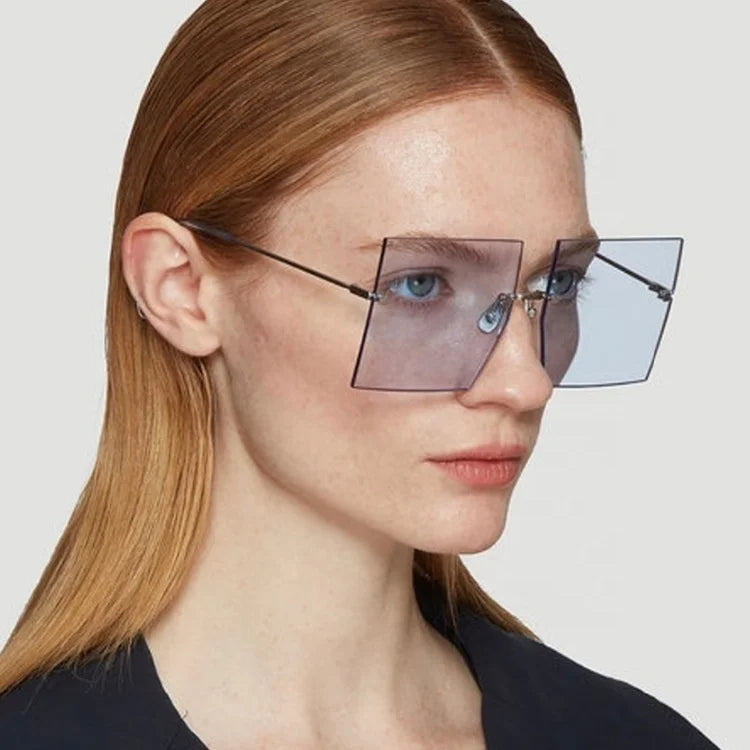 New Rimless Rectangle Oversized Women Colorful Sunglasses