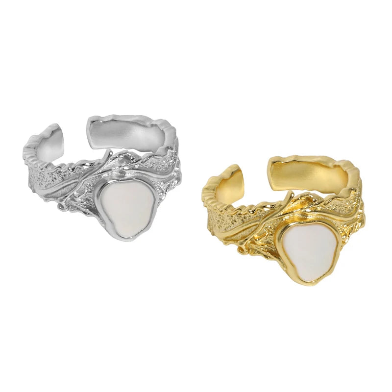 WuQie S925 Sterling Silver Fashion Jewelry Irregular Bump Texture Shell Thick Ring