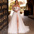 13160#A-Line Simple Wedding Dresses Sweetheart Backless Long Sleeves Lace Applique Split Boho Civil Tulle Wedding Bridal Gown