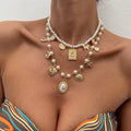 2Pcs/Set Boho Love Heart Flower Butterfly Pendant Choker Necklace for Women Elegant Pearl Chain Necklace Jewelry
