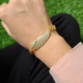 BC1464 18k Gold Plated CZ Diamond Micro Pave Angel Wing Charm Curb Chain Bracelet