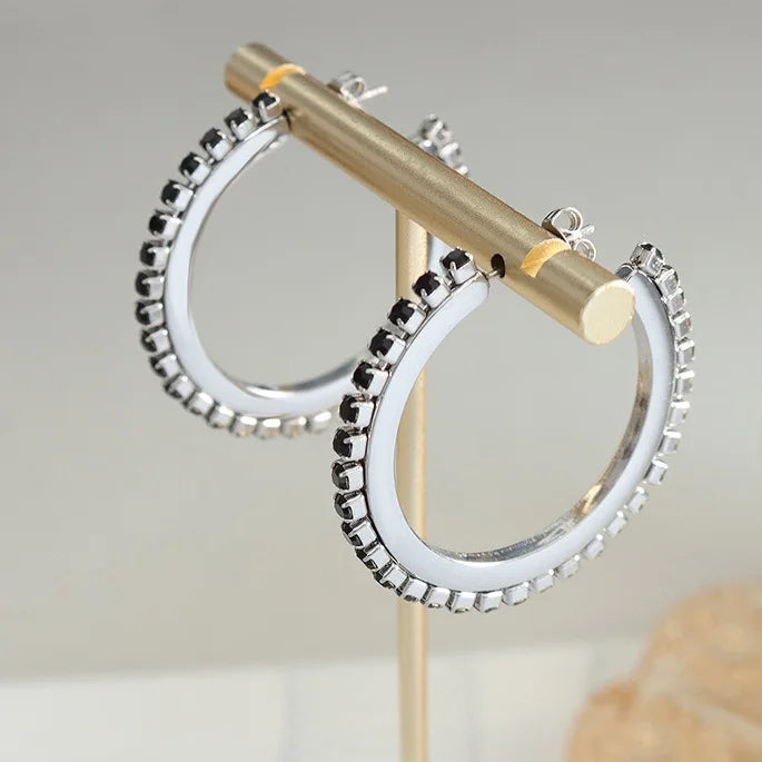 Dainty Black and White Zircon Luxury Jewelry Cc Stainless Steel Women Trendy Hoop Earrings Boucle d Oreille Acier Inoxydable