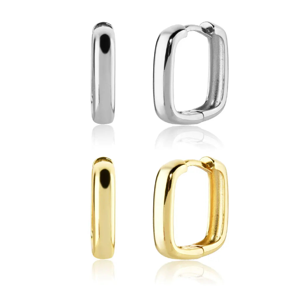 FUAMAY Aretes Fine Jewelry Earrings 925 Silver Flat Square Vermeil Hoop Earrings