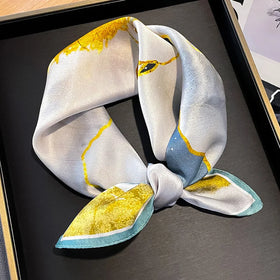 Custom Design 100% Pure Silk Small Neck Tie Scarf for Lady Bandanas Women 53*53cm Flower Pattern Silk square Short Hair Scarfs