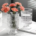 Nordic Home Decoration Living Room Hotel Exhibition Hall Decorations Transparent Embossed High Foot Glass Vase Decorations