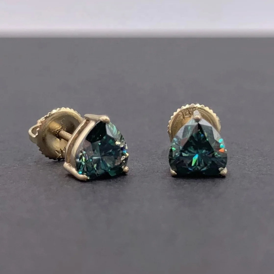 Luxury Blue Gemstone Earring Sets Heart Cut Solitaire Jewelry 10k 14k Flat Stud Diamond Screw Back Moissanite Heart Earrings