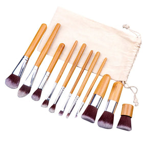 11 Pieces Makeup Brush Set Bamboo Makeup Brush Single Hot Selling Logo Custom Bamboo Handle Mini Bamboo Opp Bag Synthetic Hair