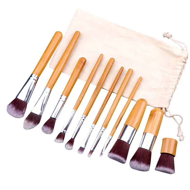 11 Pieces Makeup Brush Set Bamboo Makeup Brush Single Hot Selling Logo Custom Bamboo Handle Mini Bamboo Opp Bag Synthetic Hair MegaBDM