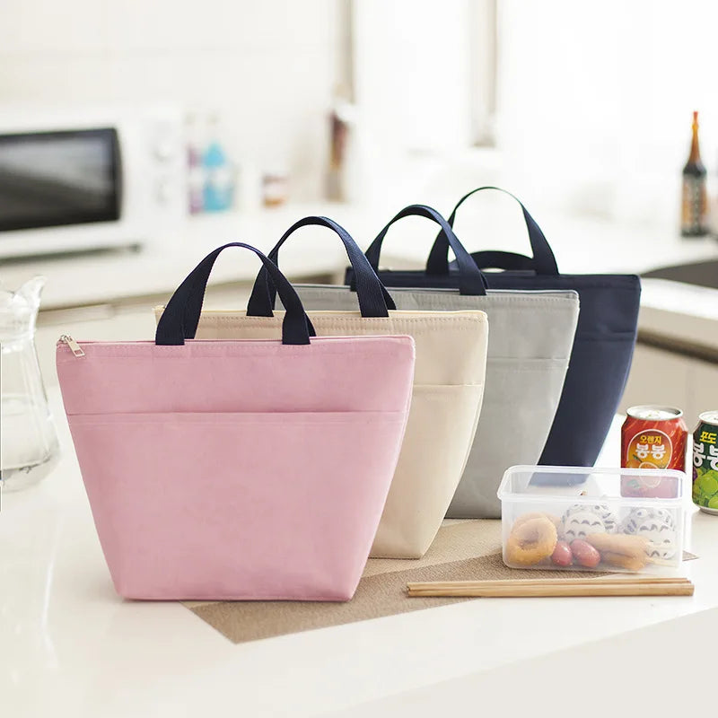 New Thickened Portable Waterproof Lunch Bag Insulation Oxford Cloth Handbag Picnic Bag Lunch Bag Solid Color