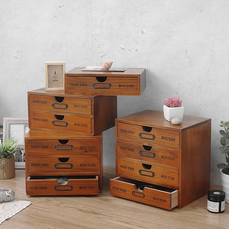 Olai Solid Wood Desktop Multi-layer Wooden Storage Box Drawer Design Creative Home Office Desk Organizer