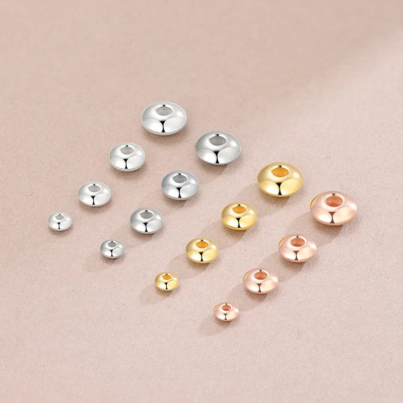 3mm 4mm 5mm 6.8mm Solid 925 Sterling Silver 18K Rose Gold Flying Saucer Beads Oblate Spacers Beaded for Jewelry Bracelet Making