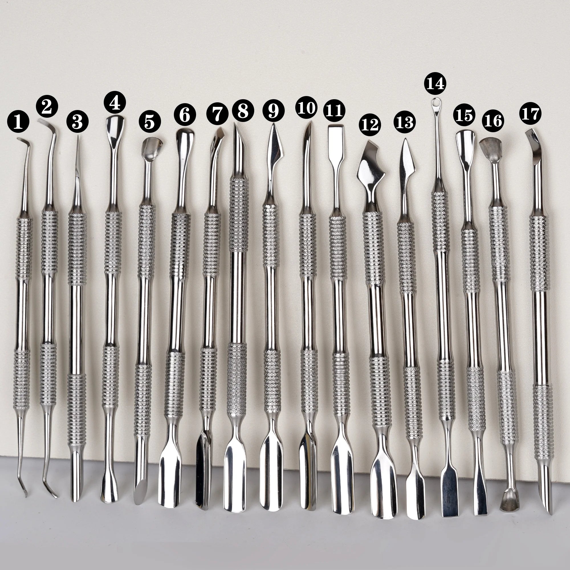 420 Stainless Steel High End Customized Logo Silver Angled Square Flat Cuticle Pusher Sets Kit Cuticle Pusher