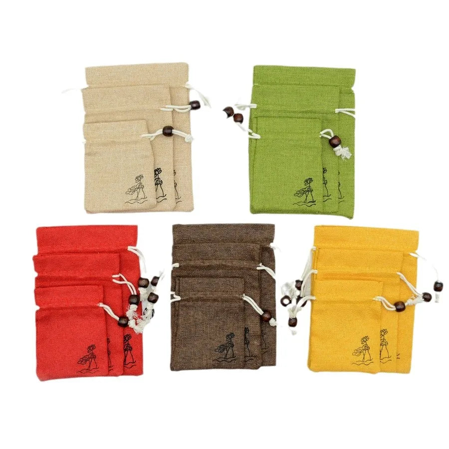 Hemp Drawstring Pouches for Crystal Jewelry & Crafts - Lotus-Shaped Canvas Storage Bags for Handmade Gifts