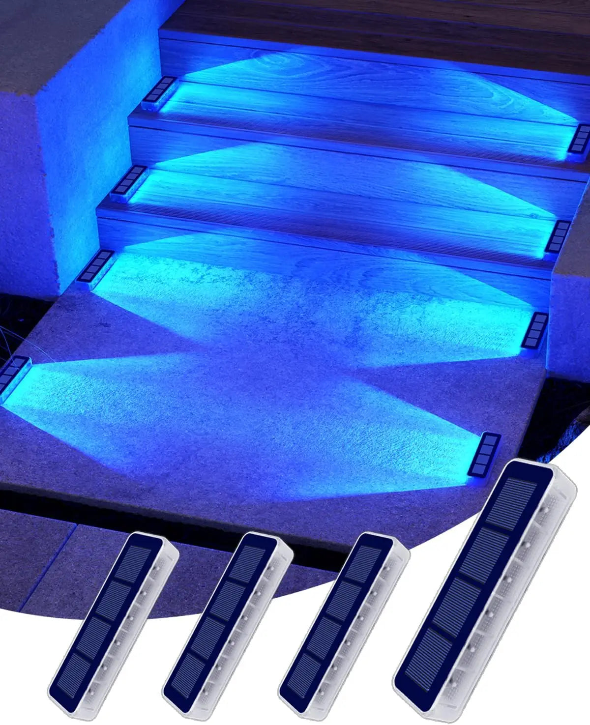 High Brightness Blue Solar LED Step Lights IP68 Waterproof Deck Light Outdoor Stairs Garden Path Landscape Underground Lighting
