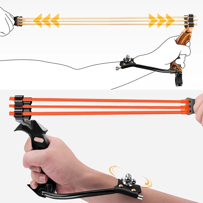 Powerful Folding Metal Slingshot Powerful Long Range Shooting Magnetic Wrist Brace Outdoor Hunting Competition