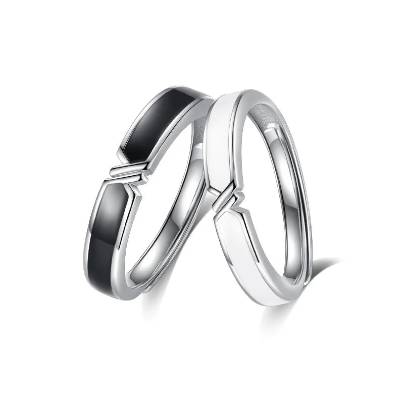 2Pcs/Set Couple Silver Color Epoxy Carrying Personality Adjustable Ring Lover Anniversary Gift for Women Men Jewelry