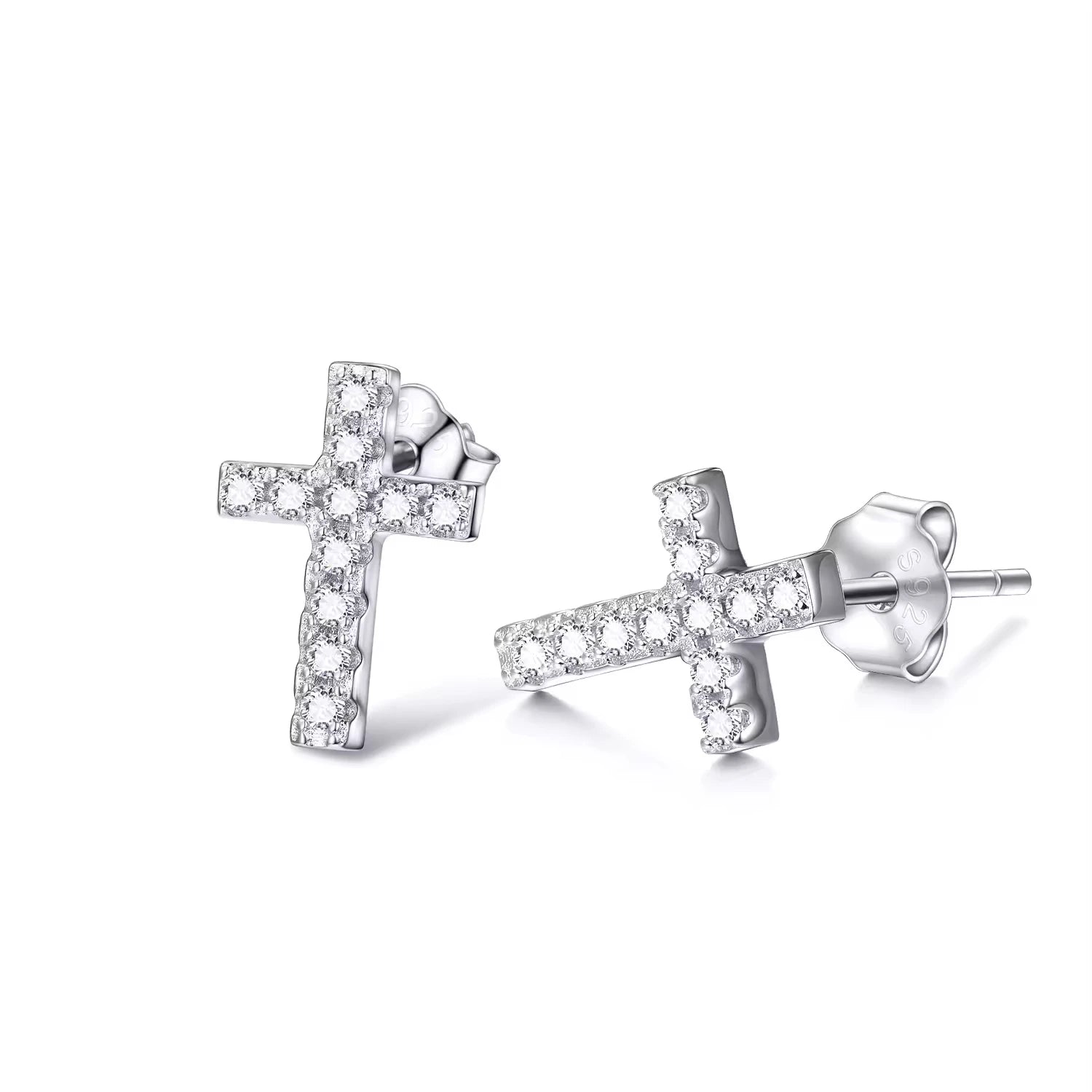 Religious Jewelry S925 Sterling Silver 3A Zircon Cross Stud Earrings for Women