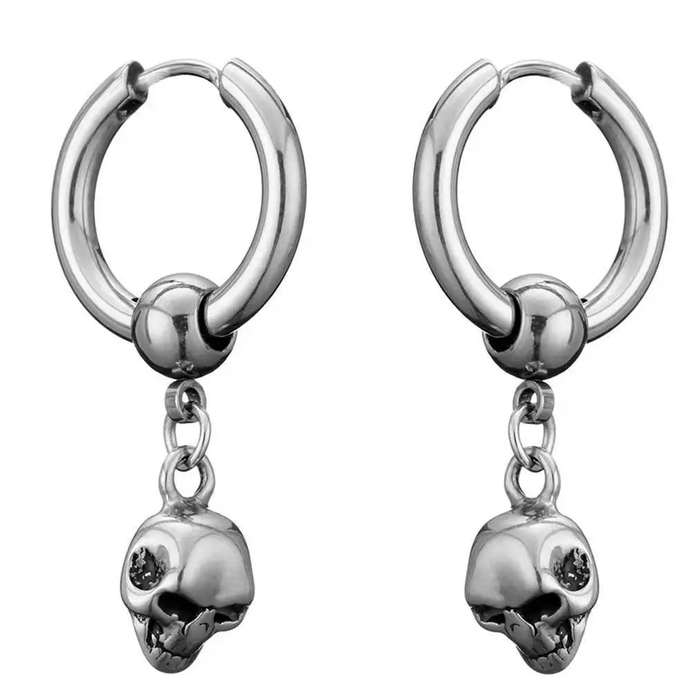 Hot Sale Hip Hop Round Earrings Trend Exaggeration Biker Earrings Personality Stainless Steel Skull Hoop Earrings for Men