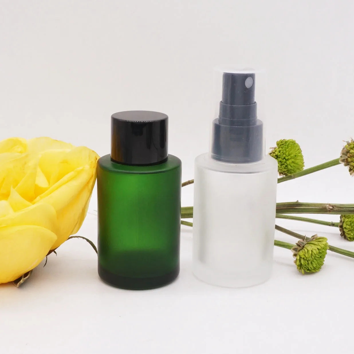 Flat Shoulder Frosted 30ml 100ml 1 oz Cosmetic Green Bottle Glass Dropper 15 ml
