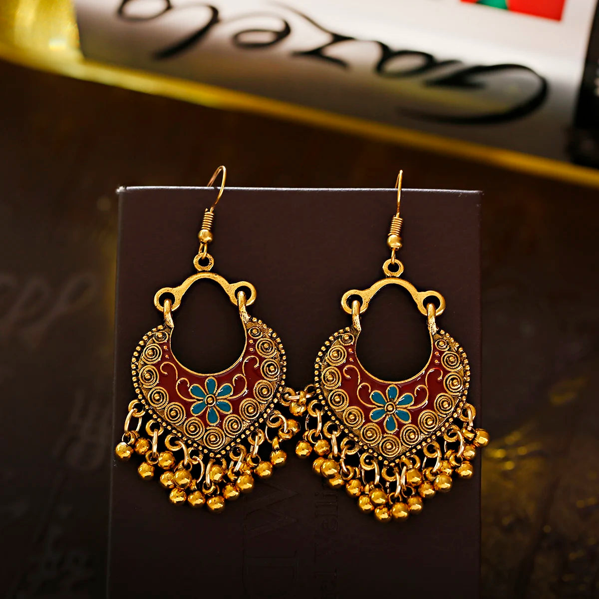 Boho Indian Vintage Gold Color Alloy Tassel Earrings for Women Girls Ethnic Dangle Water Drop Earrings Jewelry Brincos