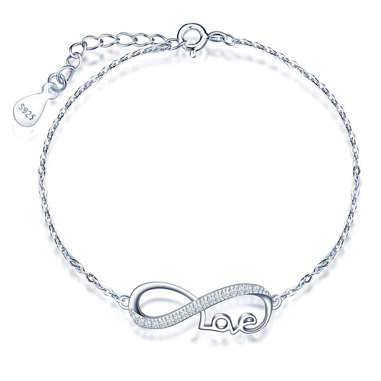 Wholesale 925 Sterling Silver Infinity Bracelet for Ladies Rhodium Plated Charm Bracelets with Zircon for Parties and Gifts