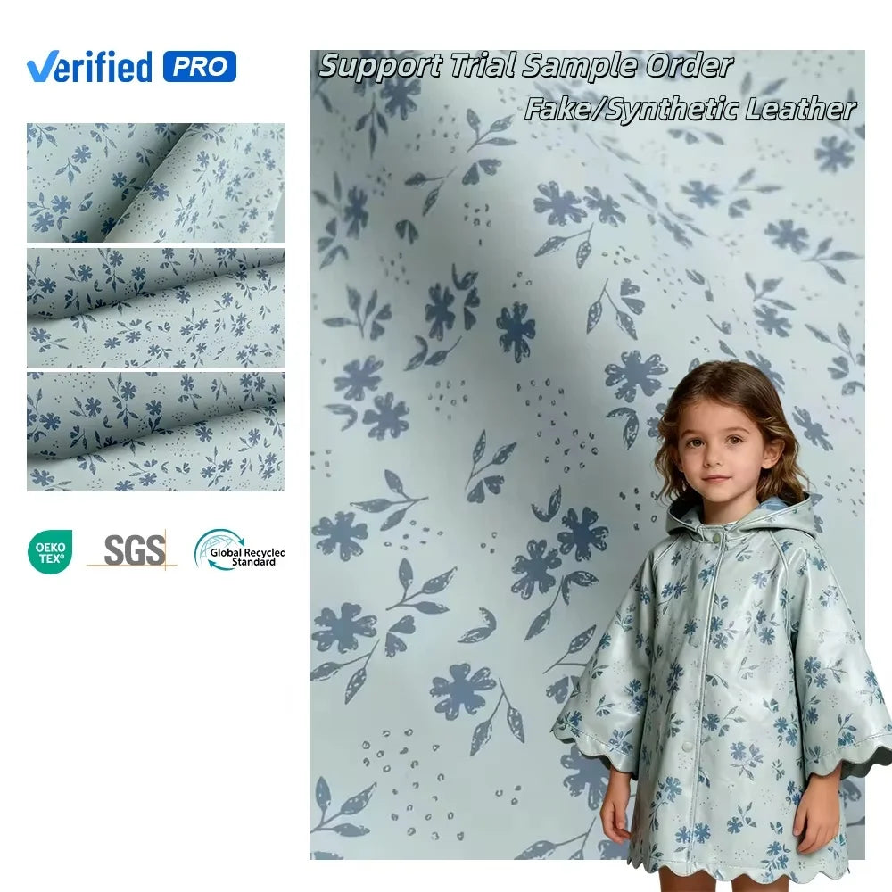 PFAS FREE Children's PU Leather Raincoat Fabric Digital Printed Waterproof Quick-Dry Polyester Backing Dress Skirt Customized