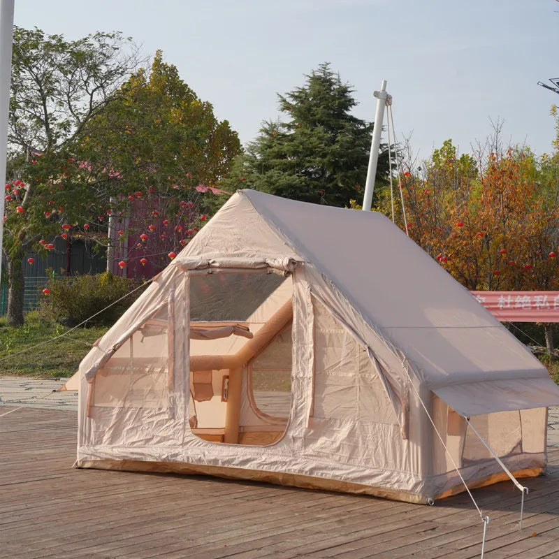 Wholesale Portable Air Glamping Tent 3-4 Person Inflatable Camping Tent with Hand Pump Made of Oxford Fabric