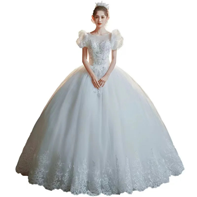 Wholesale Luxury Satin Tail Wedding Dress Elegant Slim-Fit Diamond Wedding Dress Beaded Wedding Dress