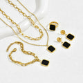 Luxury Double Layer Black square Ring Necklace Earrings Bracelet 4pcs Luxury Jewelry Set for Women