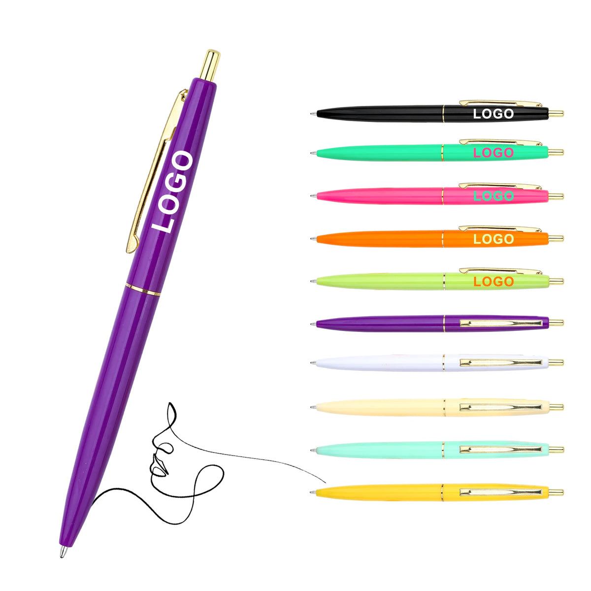 Factory Smooth Writing MultiColor Click Plastic Ball Pens With Customized Logo for Promotion MegaBDM