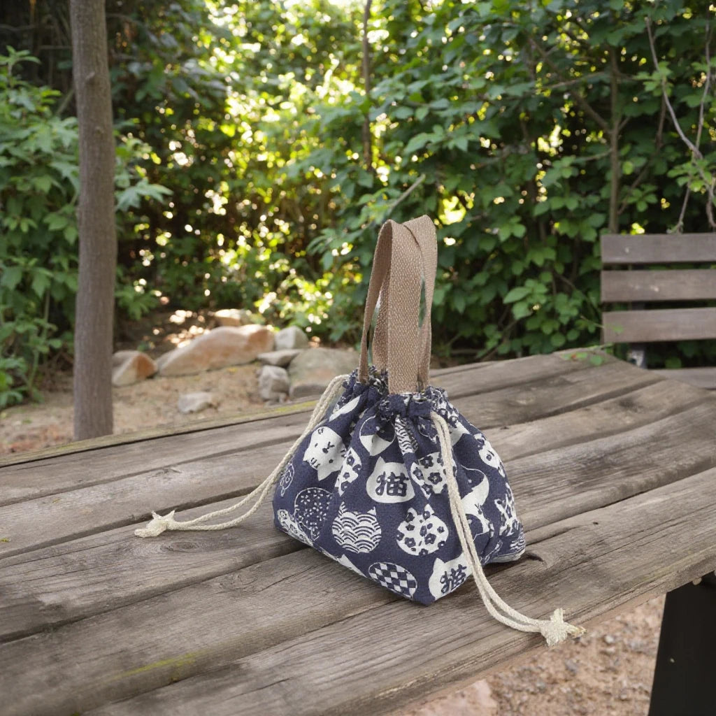 Custom Pattern Cotton Linen Bento Bag Lunch Box Organizer Pouch Kitchen Picnic Organizer Handbags