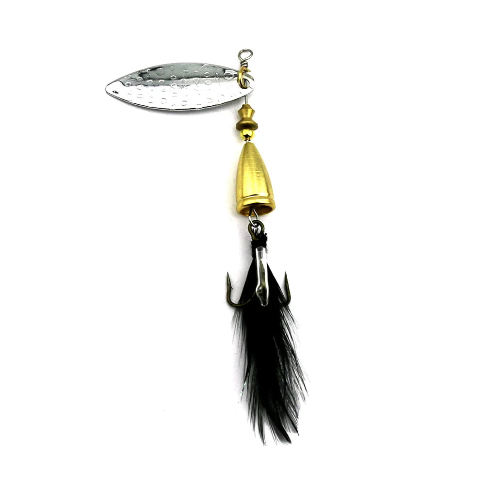Wholesale SP171 6.5cm 8.5g Metal Spinner Baits Spoon Fishing Lures with Feather Hook