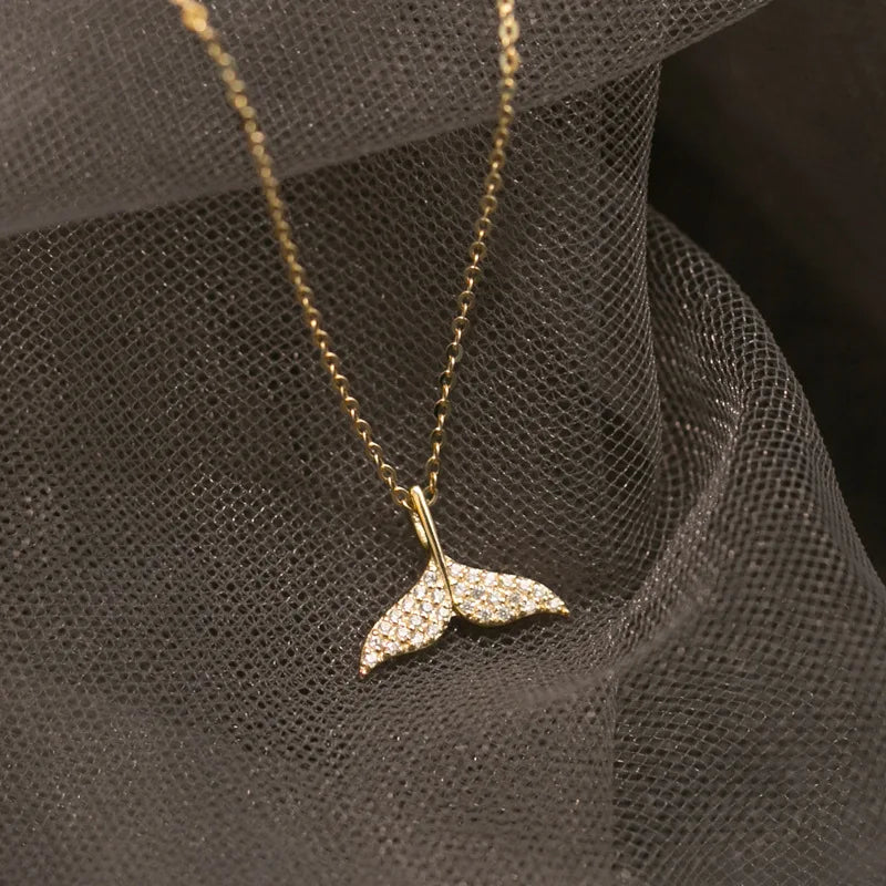 Hotsale 925 Silver Fish Tail CZ Necklace S925 Sterling Silver Micro Paved Zircon Mermaid Tail Shape Necklace for Women