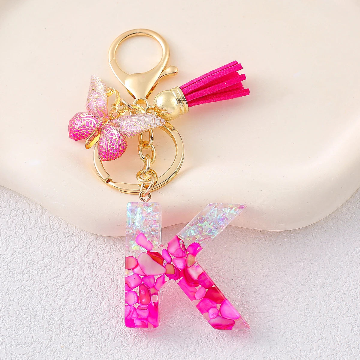 Custom Logo Fashion Initial Letter Keychai Light A-Z Pendant Keychain With Tassel
