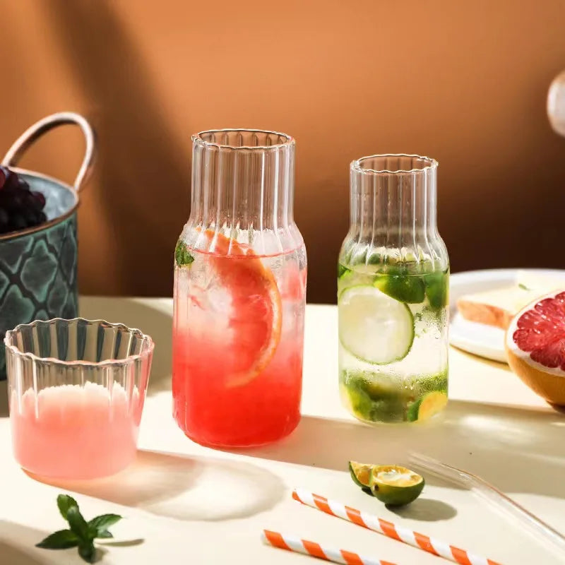 Creative One Person Use Resistant Transparent Glass Juice Jug with One Cup Set