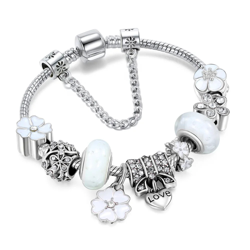 Hot Sale Fashion Jewelry Diy Flower Bracelet Diamond Butterfly Love Pendant Bracelet