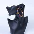 Exaggerated Gold Plated Rhinestone Big Geometric Stud Earrings Colored Glass Crystal Oval Shape Hoop Earrings