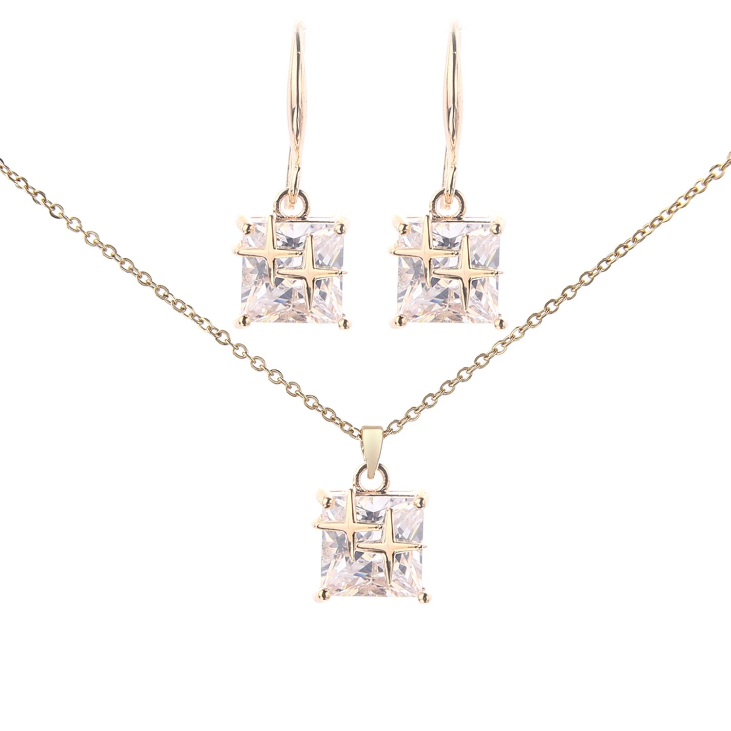Fashion Minimalist Style Cubic Zirconia Pendant Necklace and Earring Sets Women Cheap Trendy Jewelry Set