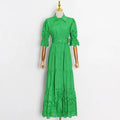 Soild Female Beach Maxi Dresses Elegant Lace Vestido Belted Long Casual Dress