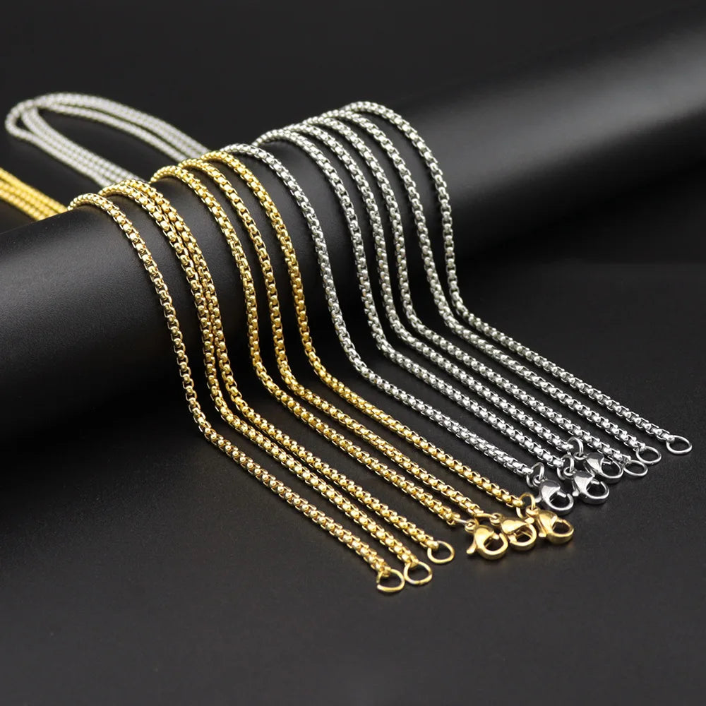 2.5mm Daily Wear Hiphop Jewelry Women Men Necklace Chains Gold Plated Round Box Stainless Steel Geometric Dress Accessory BN404