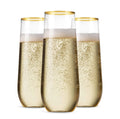 Clear Plastic Gold Rim Unbreakable Toasting Glasses Shatterproof Disposable Reusable Stemless Plastic Champagne Flutes