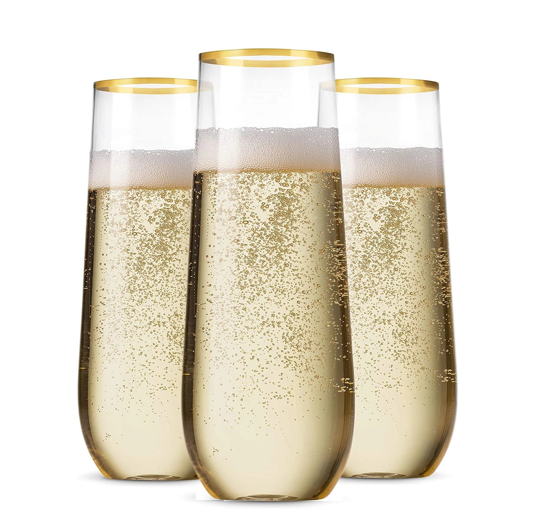 Clear Plastic Gold Rim Unbreakable Toasting Glasses Shatterproof Disposable Reusable Stemless Plastic Champagne Flutes