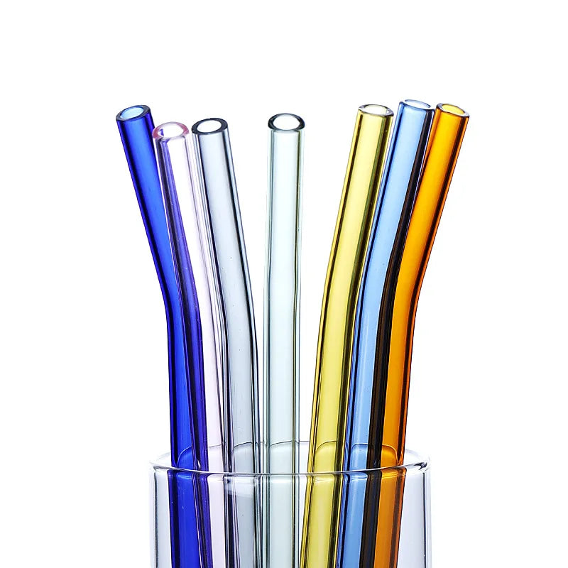 Wholesale Colored Glass Curved Straw Custom Color and Style