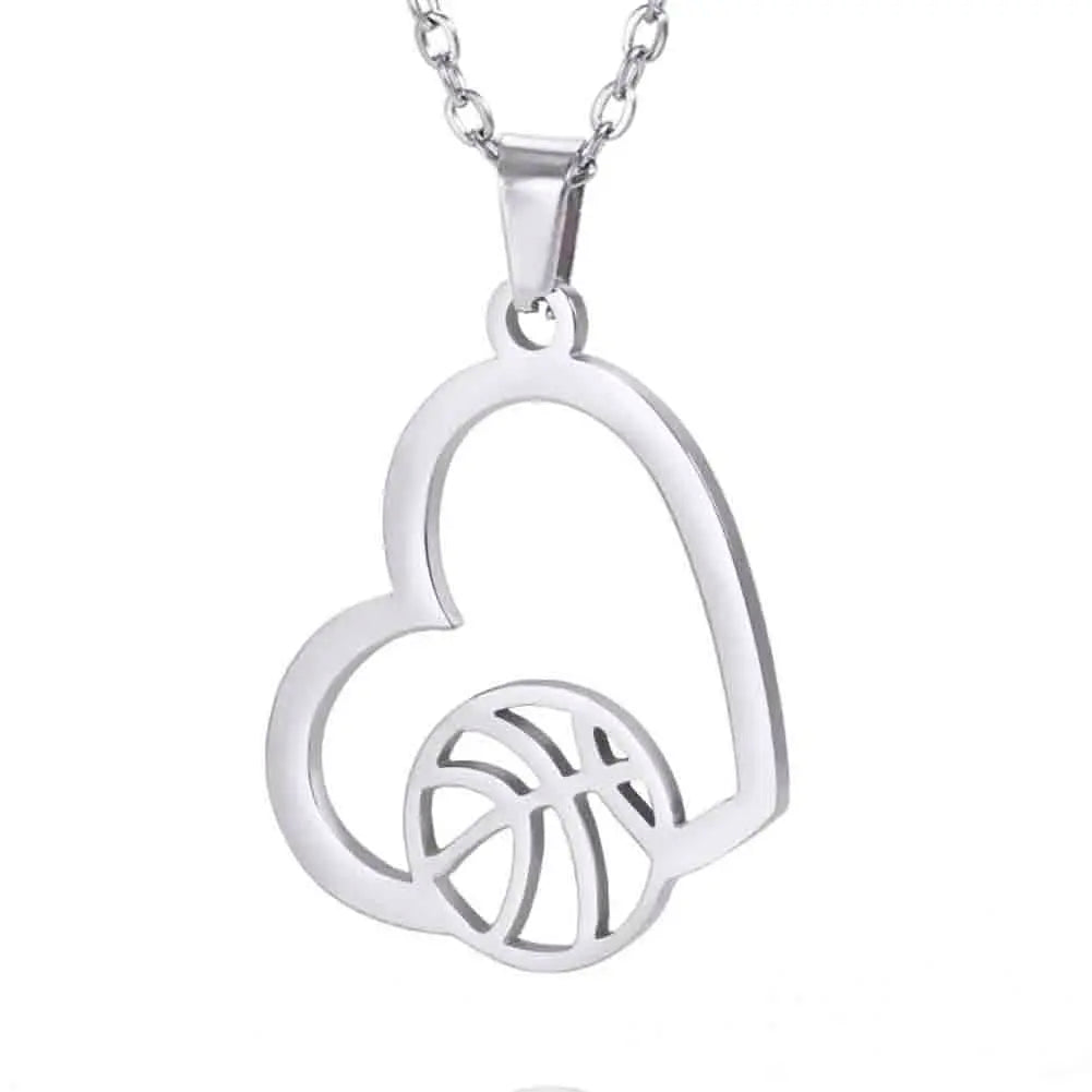 Fashion Sporty Volleyball Pendant Necklace Stainless Steel Heart Volleyball Charm Jewelry Gift Hollow Out Custom Design Necklace
