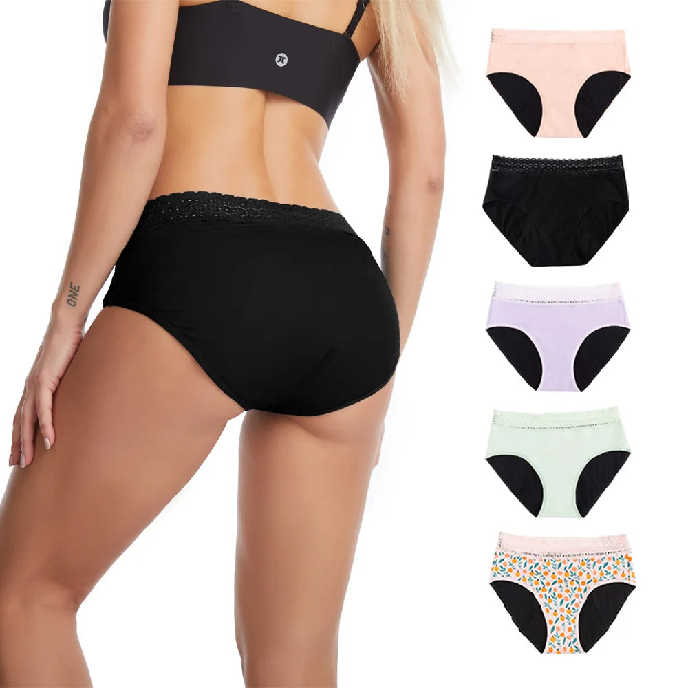Ladies Organic Cotton Hipster for Period Panties 4-Layer Breathable High Waist Anti-Leakage Embroidered Logo Everyday Plain Dyed